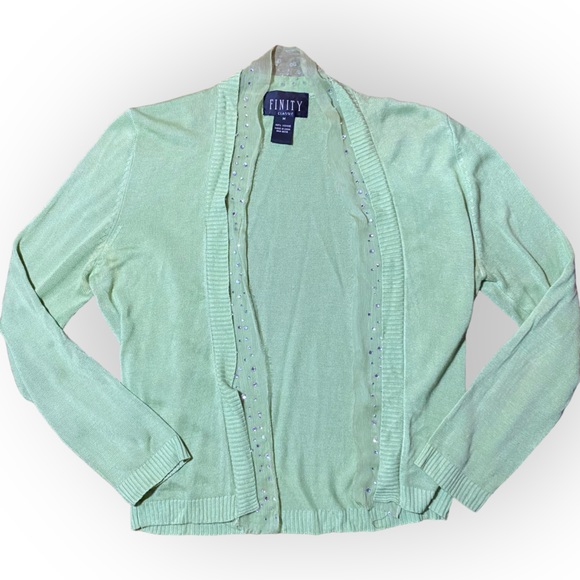 2 for $35 Vintage Light Green Short Cardigan Shrug Sparkly Gems Size Medium - Picture 4 of 9
